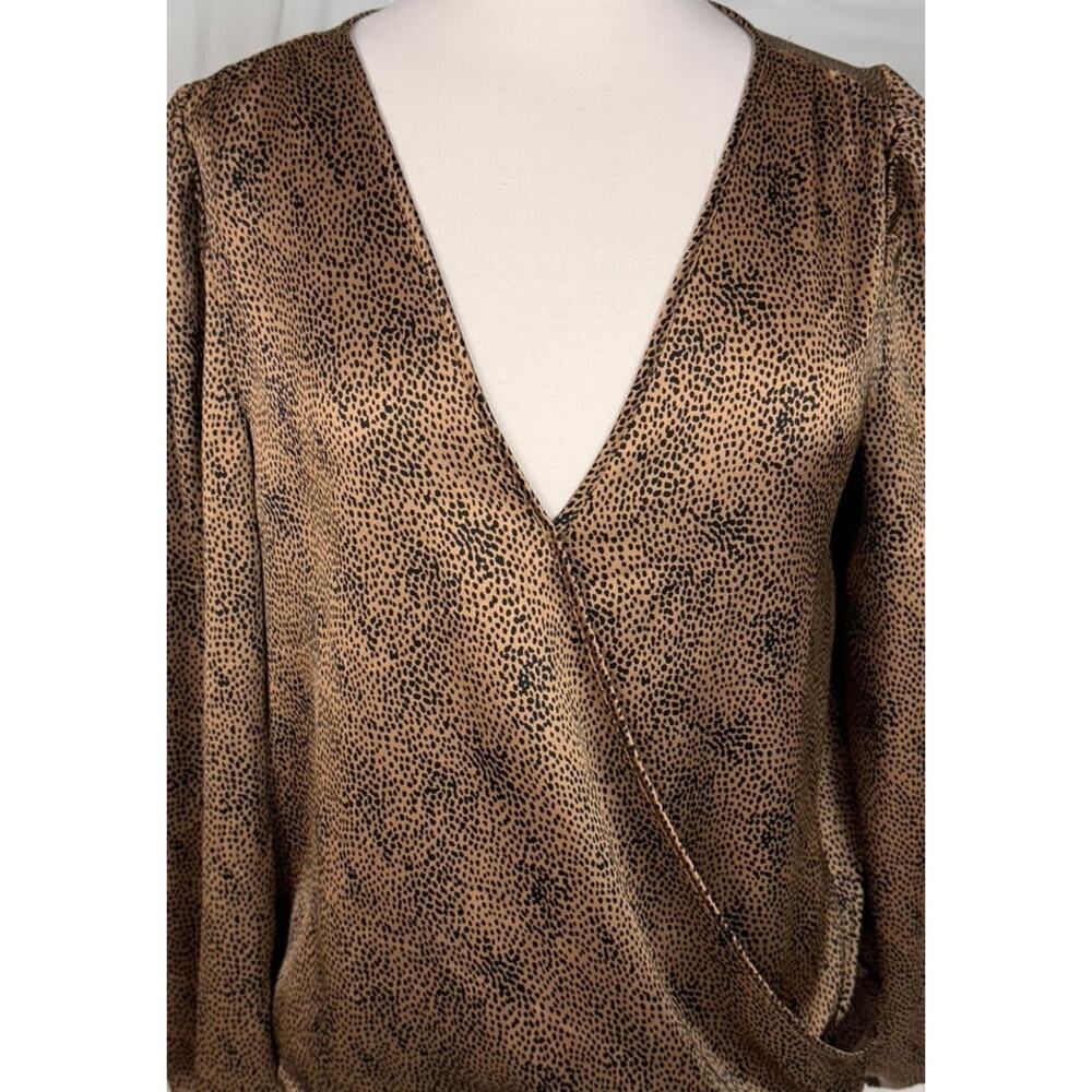 Sincerely Jules Large Satin Wrap Top Gold Brown Animal Print Top - Picture 3 of 9